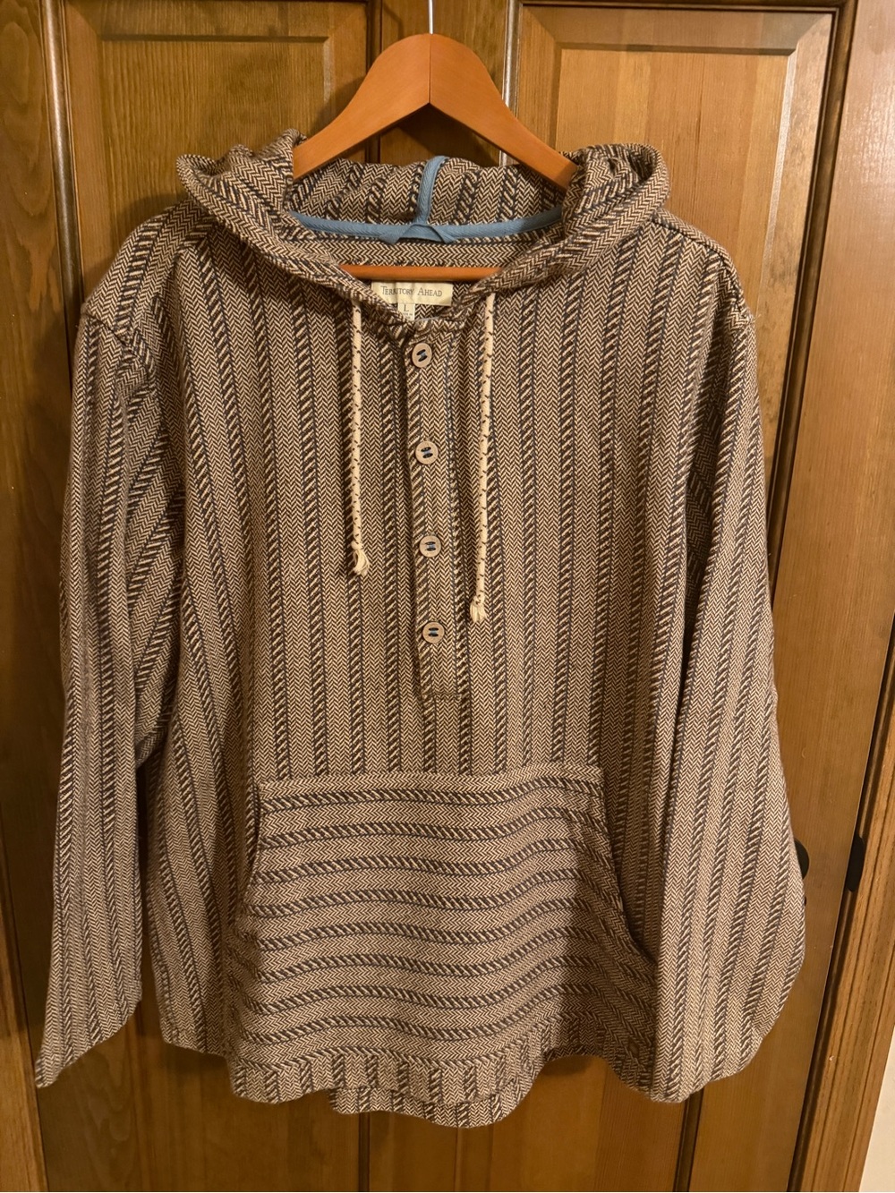 The Territory Ahead Brown Herringbone Cotton Pullover Hoodie Large